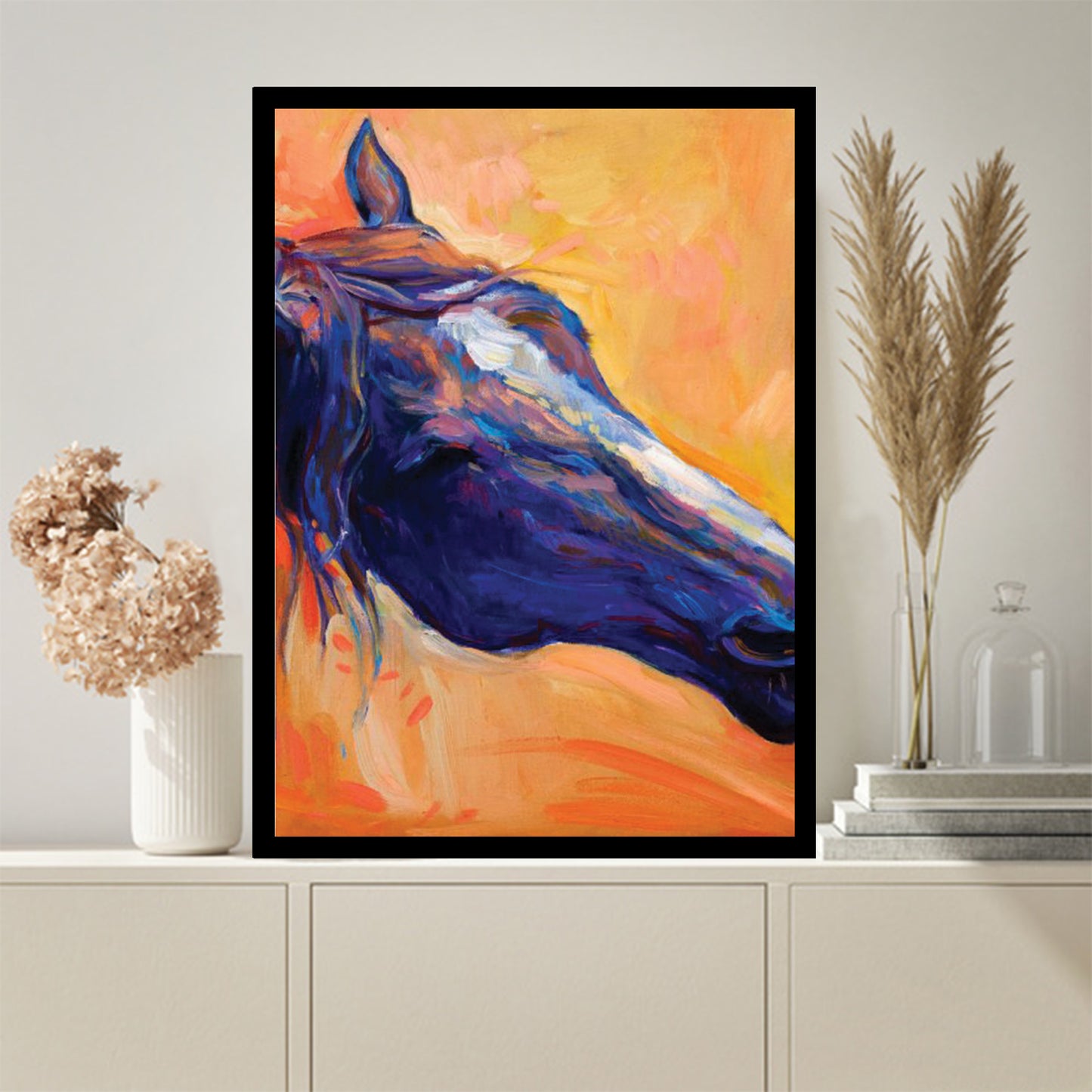 Blue Horse Wall Art - Set of 2 Framed Prints Wall Art Home Decor