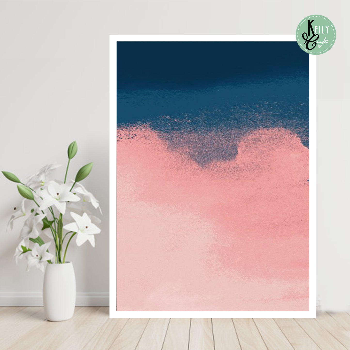 Pink and Navy Abstract Wall Art - Set of 2 Framed Prints Wall Art Home Decor