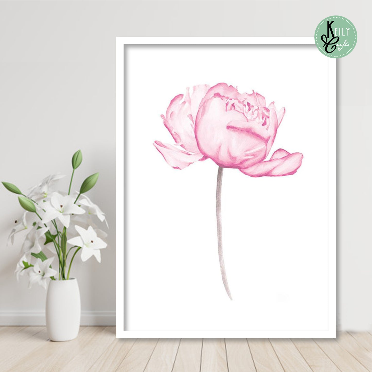 Pink Watercolor Flowers Wall Art - Set of 2 Framed Prints Wall Art Home Decor