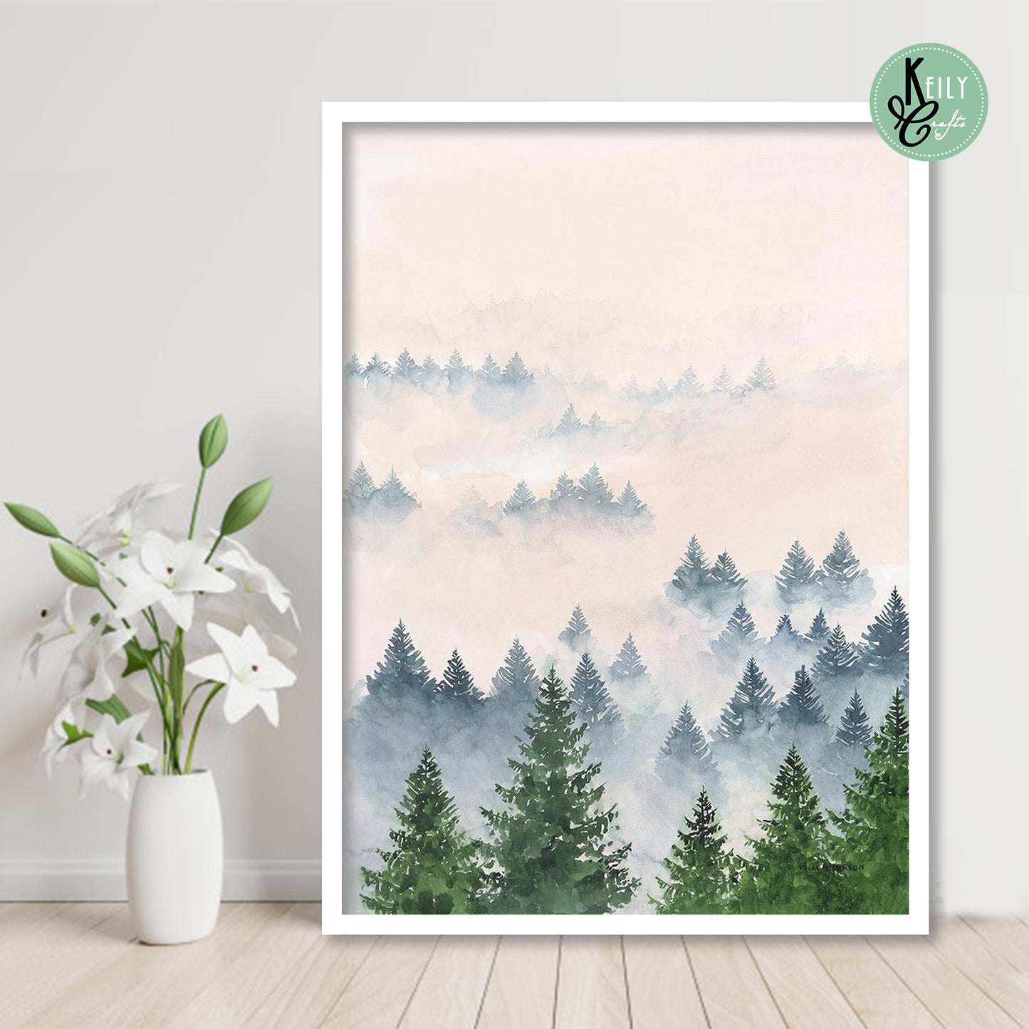 Nature Art Painting of Forest - Set of 2 Framed Prints Wall Art Home Decor