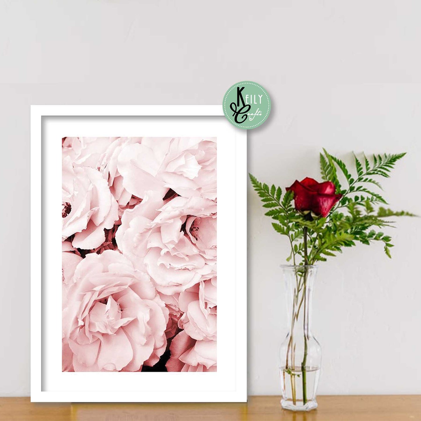 Pink Peonies Flowers - Set of 6 Framed Prints Wall Art Home Decor