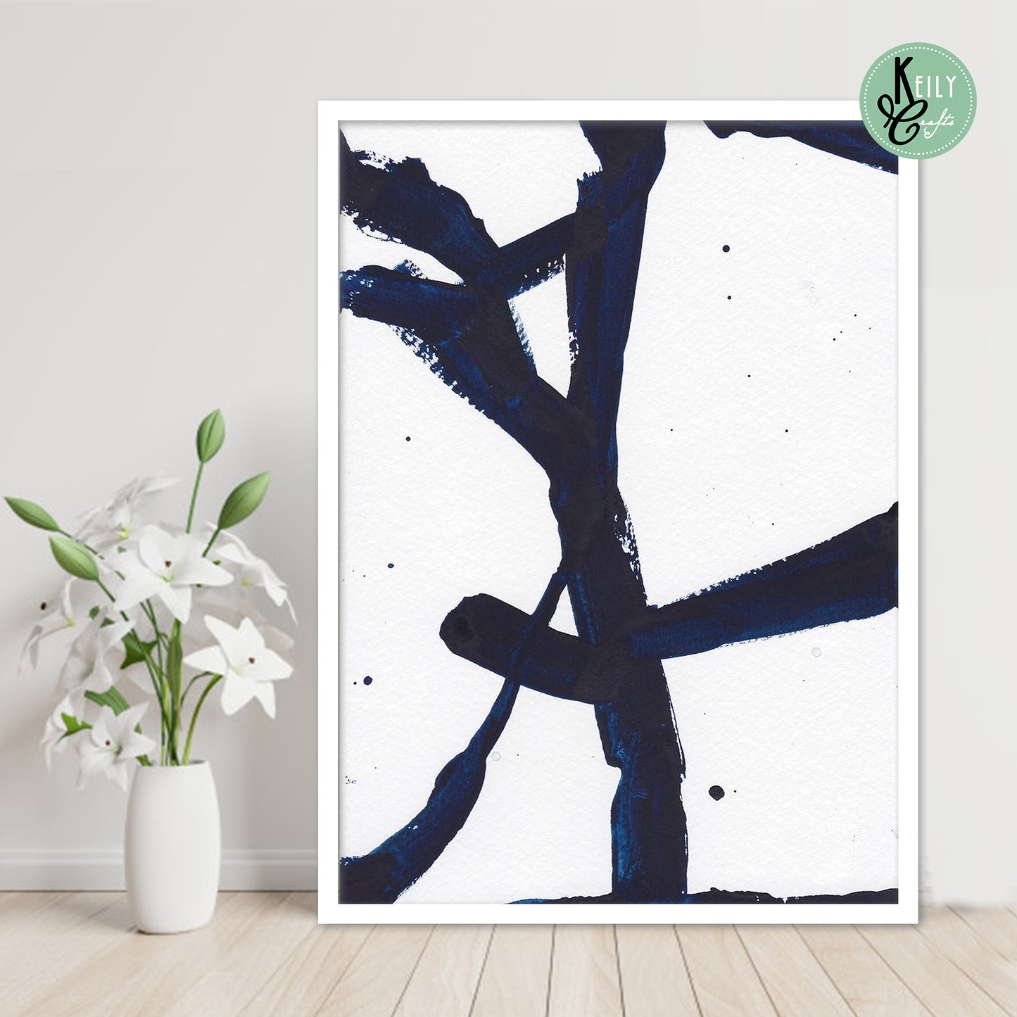 Abstract Blue Wall Art - Set of 2 Framed Prints Wall Art Home Decor