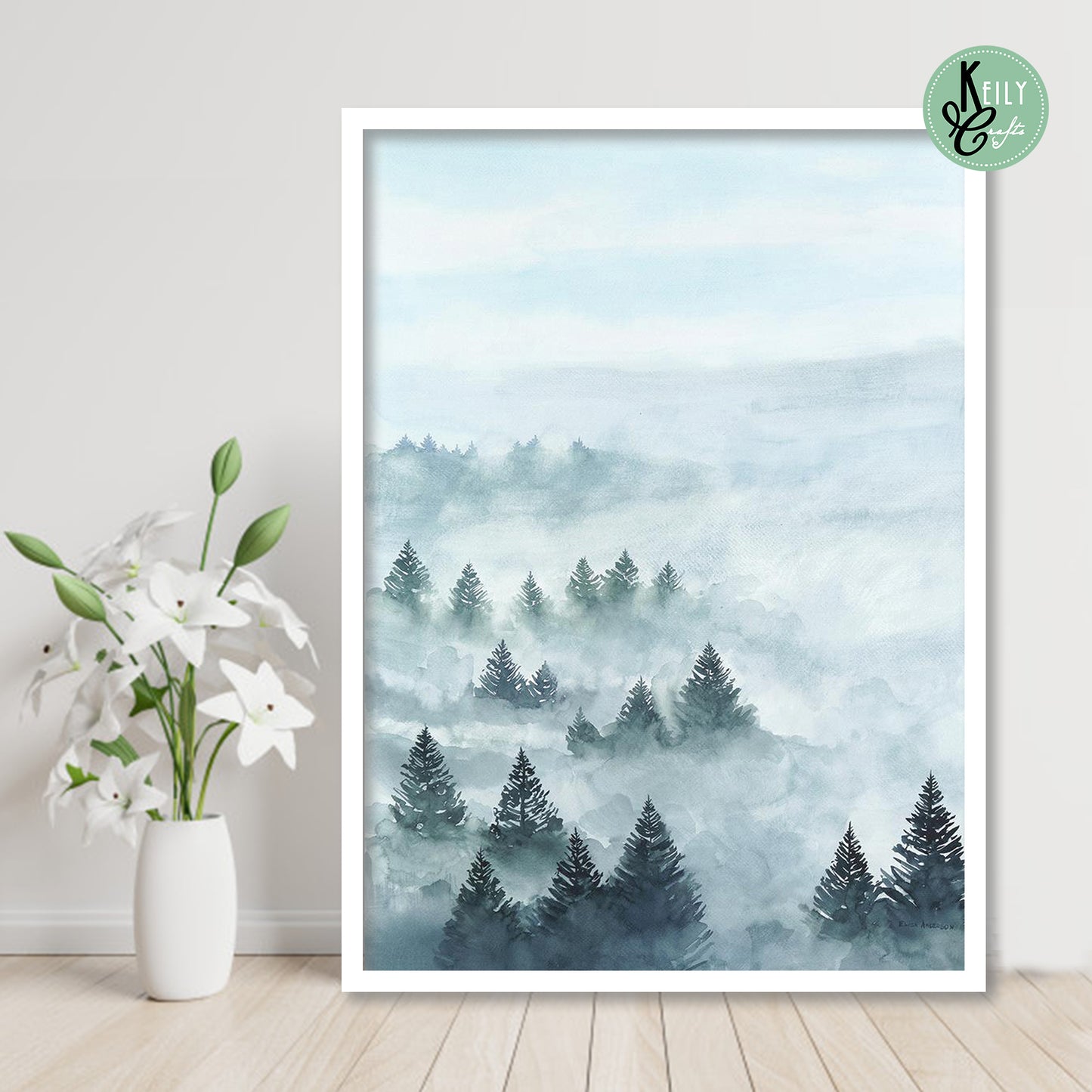 Nature Art Painting of Forest - Set of 2 Framed Prints Wall Art Home Decor