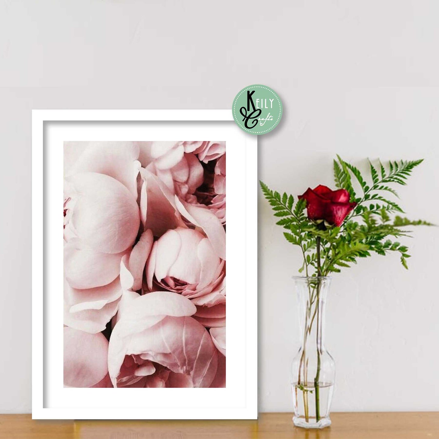 Pink Peonies Flowers - Set of 6 Framed Prints Wall Art Home Decor