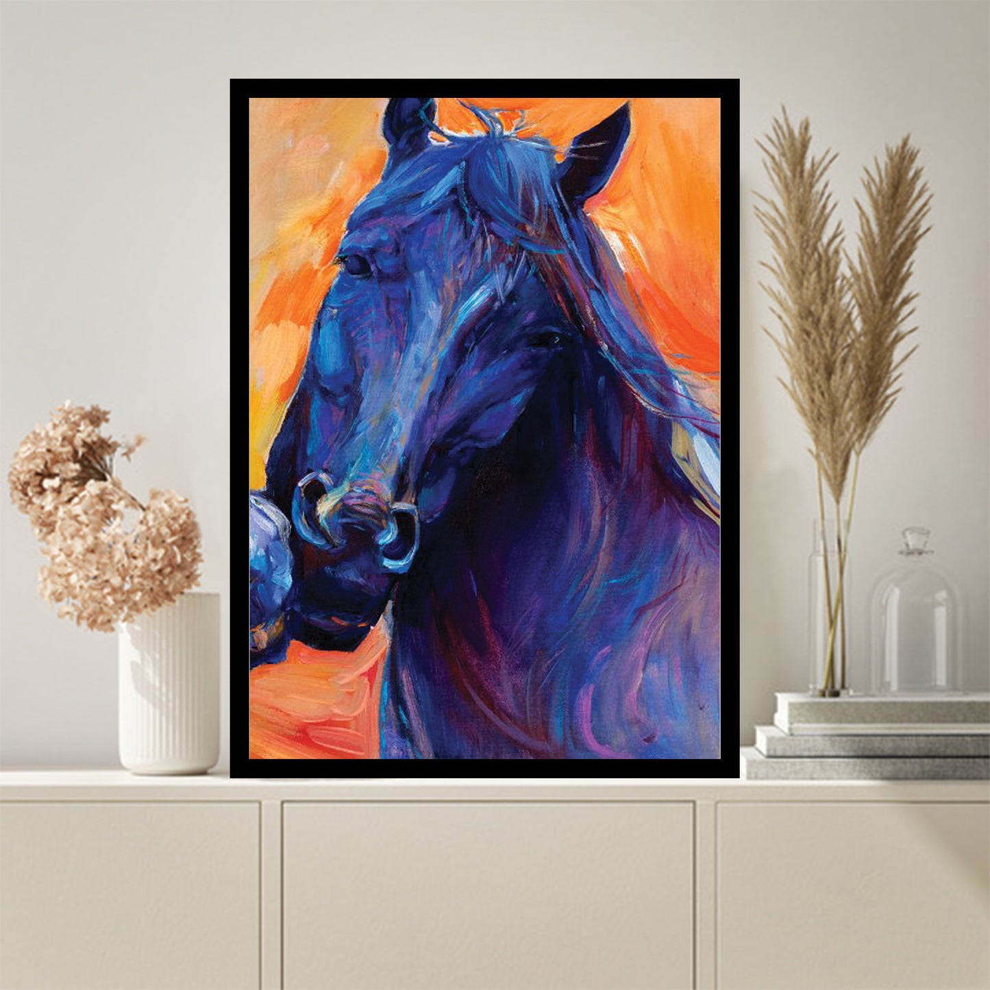 Blue Horse Wall Art - Set of 2 Framed Prints Wall Art Home Decor