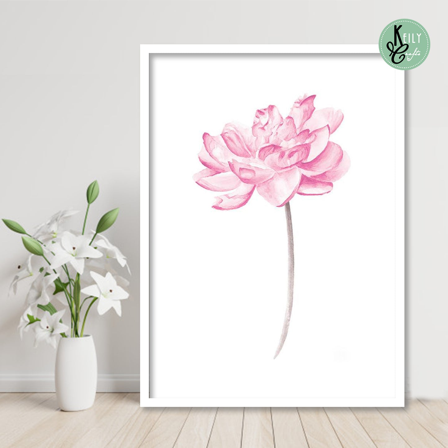 Pink Watercolor Flowers Wall Art - Set of 2 Framed Prints Wall Art Home Decor