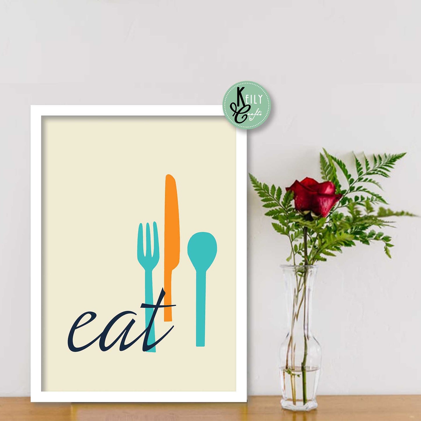 Eat Drink Love Kitchen Wall Art - Set of 6 Framed Prints Wall Art Home Decor