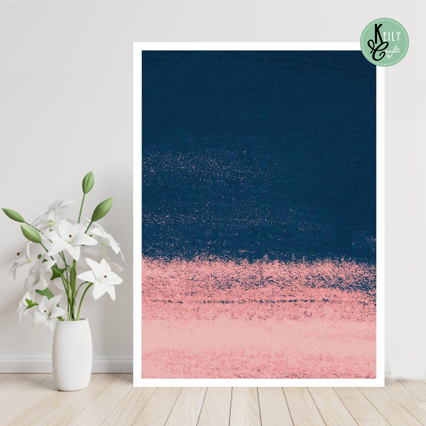 Pink and Navy Abstract Wall Art - Set of 2 Framed Prints Wall Art Home Decor