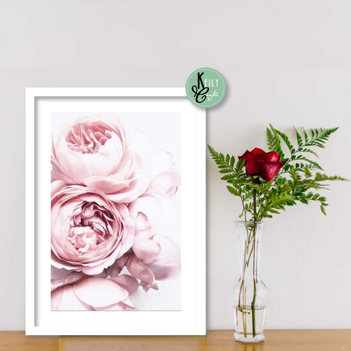 Pink Peonies Flowers - Set of 6 Framed Prints Wall Art Home Decor