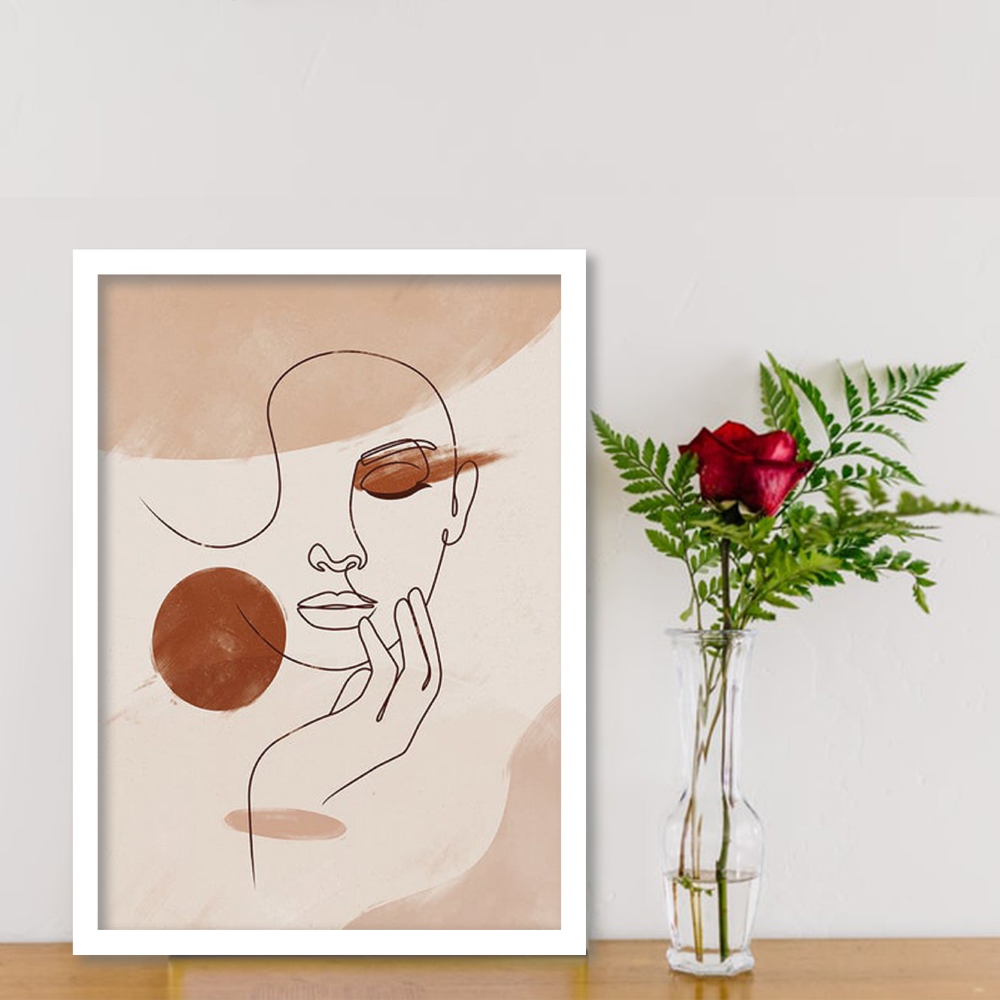 Abstract Woman Face line Drawing - Set of 6 Framed Prints Wall Art Home Decor