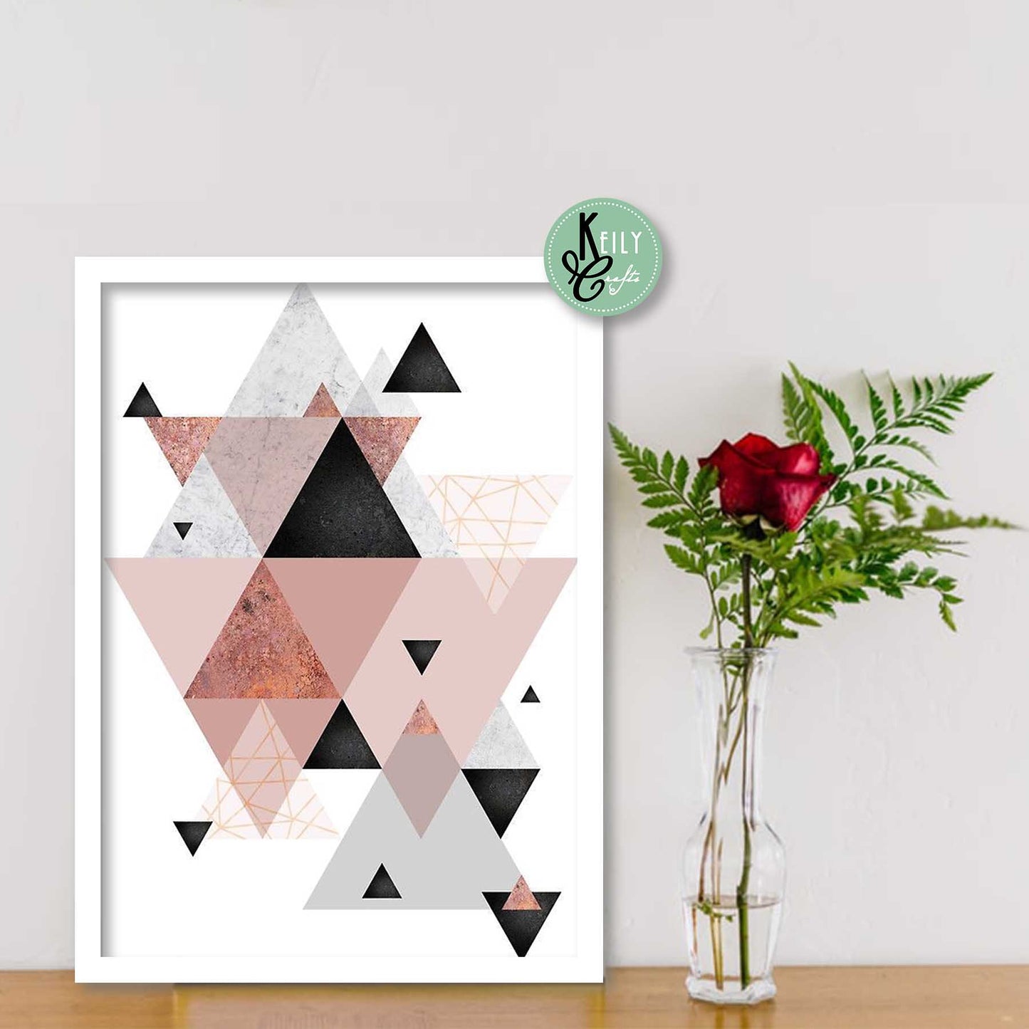 Geometric Blush Pink - Set of 6 Framed Prints Wall Art Home Decor