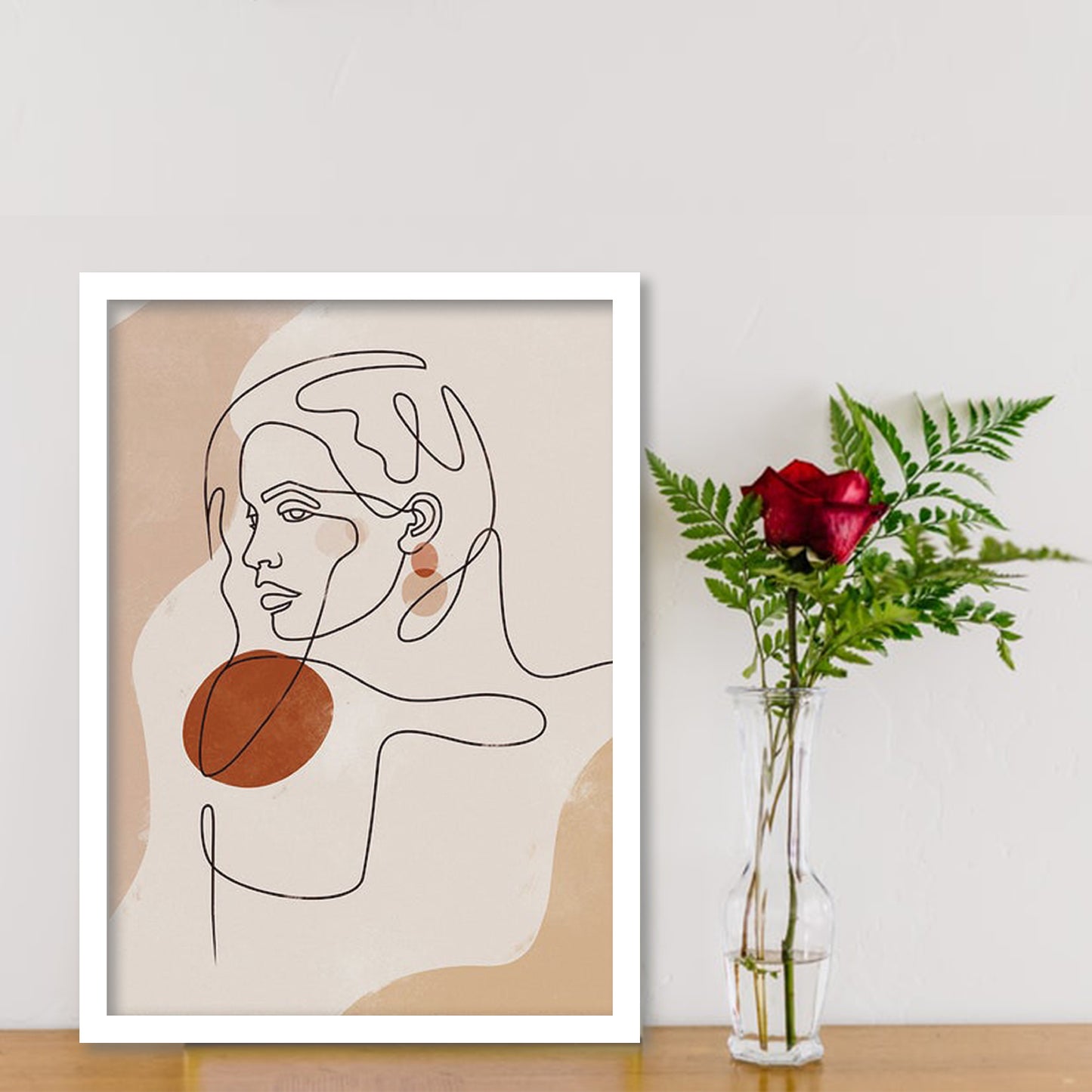 Abstract Woman Face line Drawing - Set of 6 Framed Prints Wall Art Home Decor