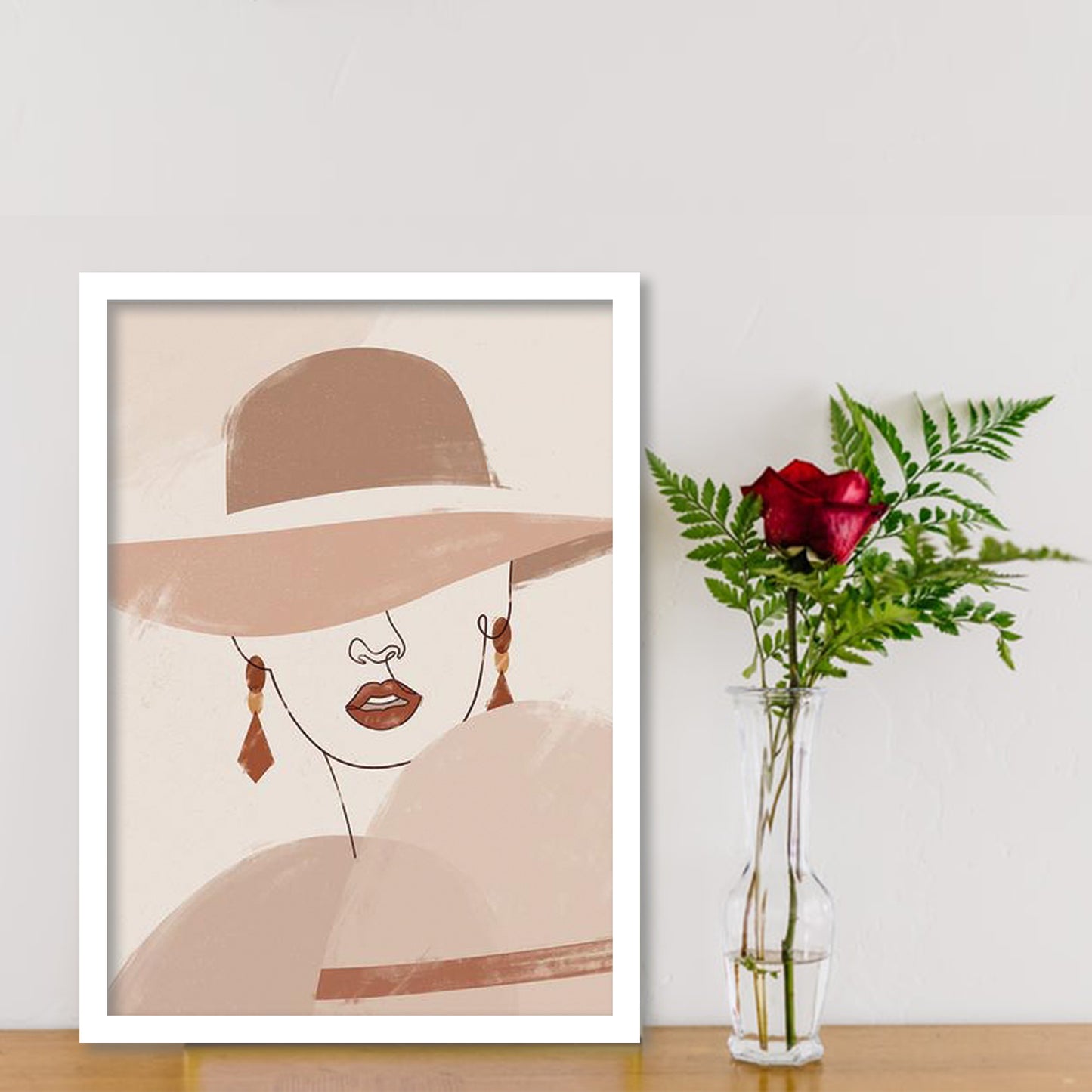 Abstract Woman Face line Drawing - Set of 6 Framed Prints Wall Art Home Decor