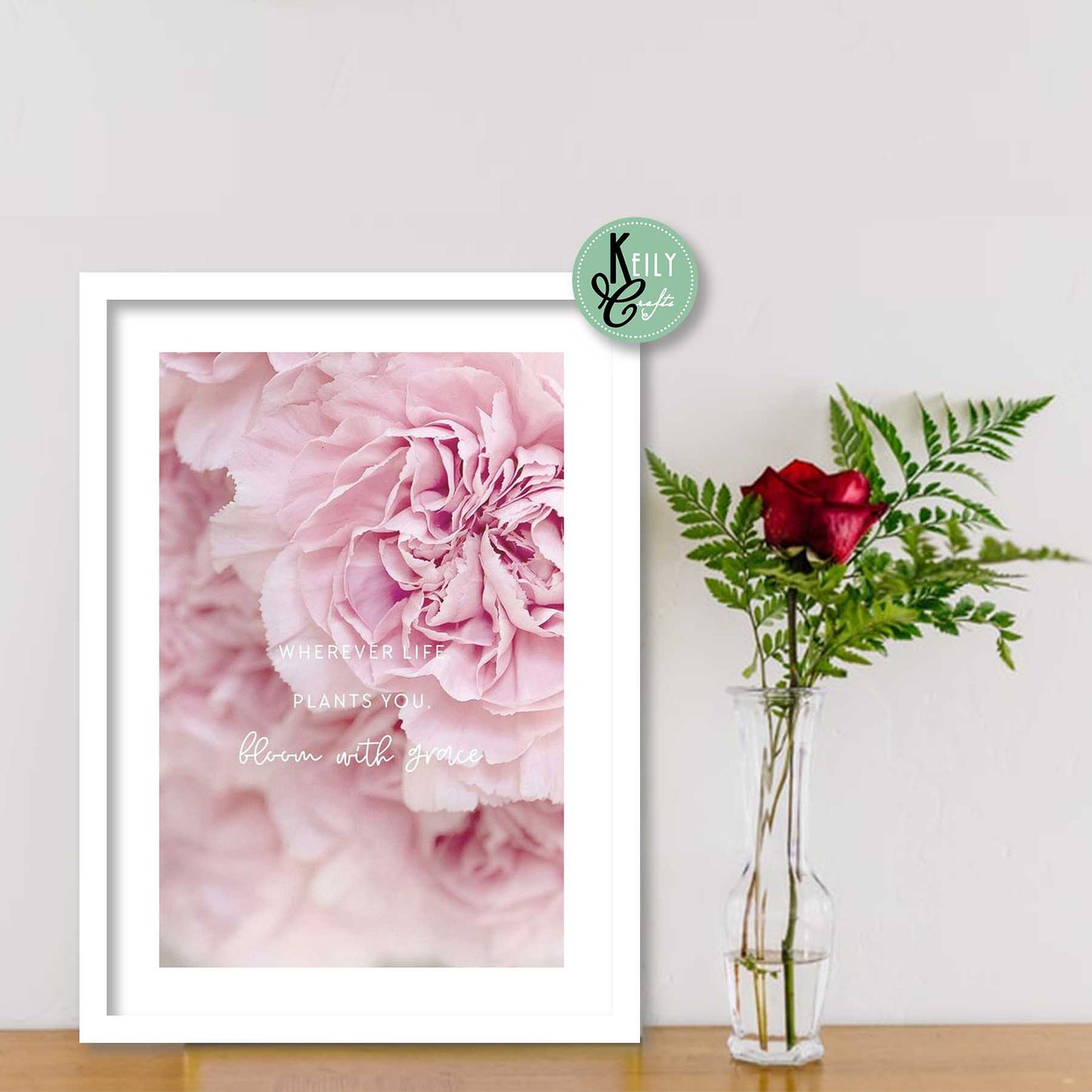 Pink Peonies Flowers - Set of 6 Framed Prints Wall Art Home Decor