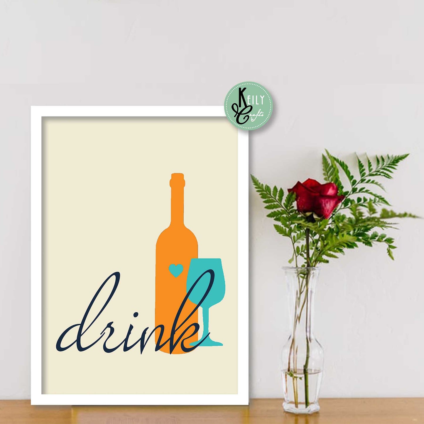 Eat Drink Love Kitchen Wall Art - Set of 6 Framed Prints Wall Art Home Decor