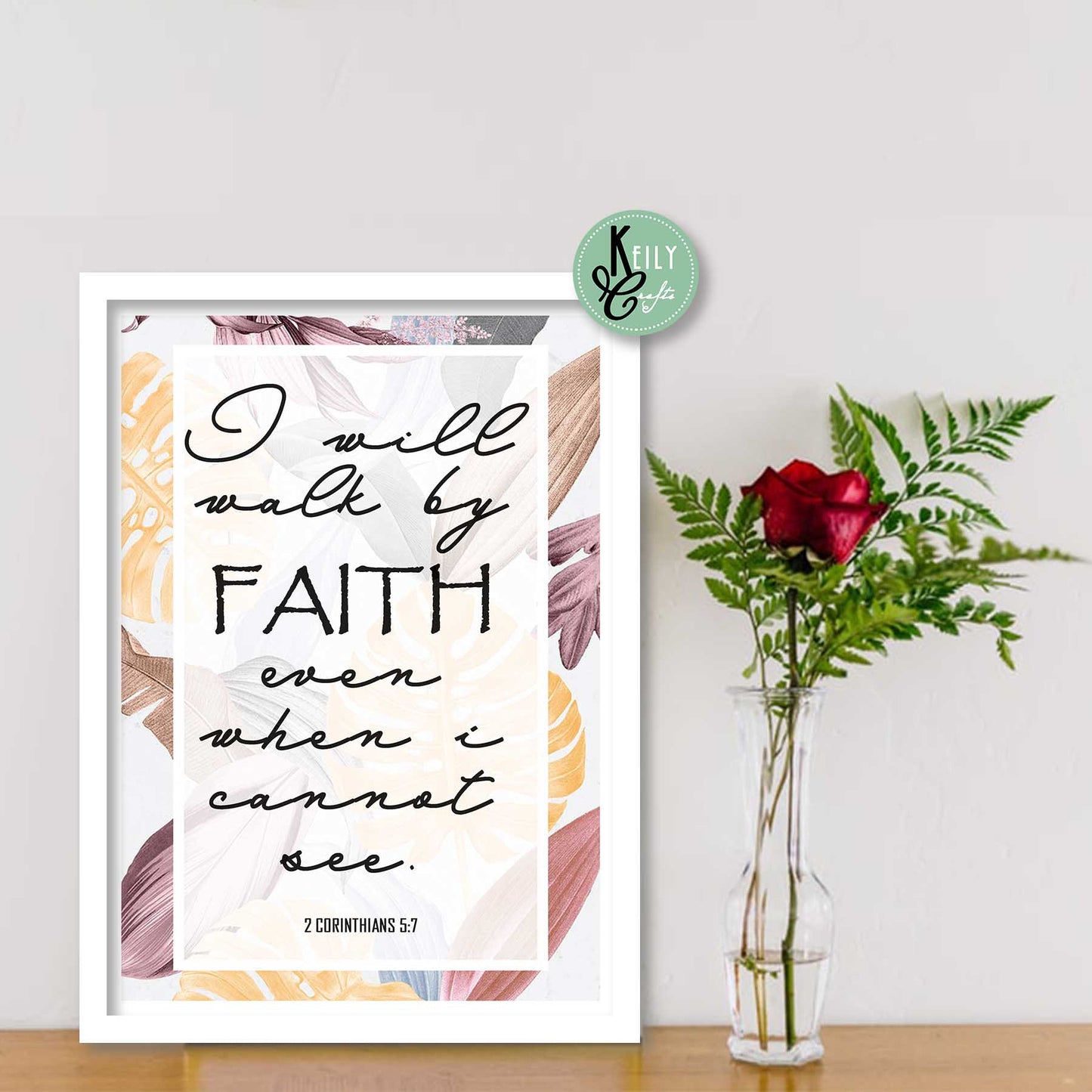 I Will Walk By Faith Bible Verse - Set of 6 Framed Prints Wall Art Home Decor