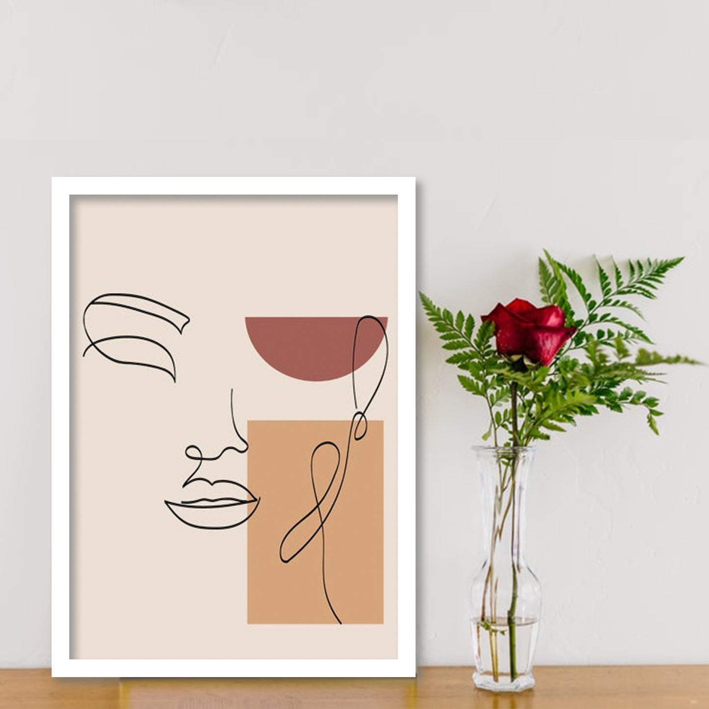 Abstract Woman Face line Drawing - Set of 6 Framed Prints Wall Art Home Decor