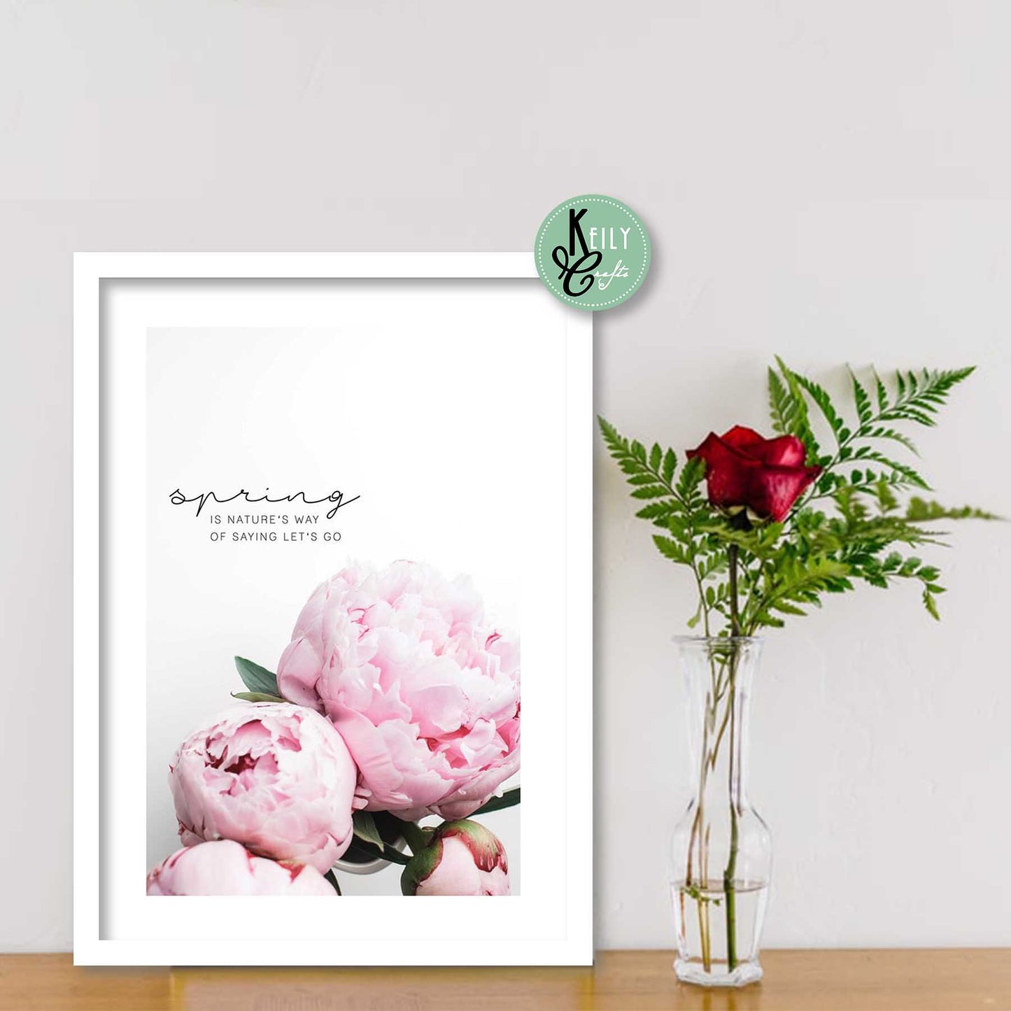 Pink Peonies Flowers - Set of 6 Framed Prints Wall Art Home Decor