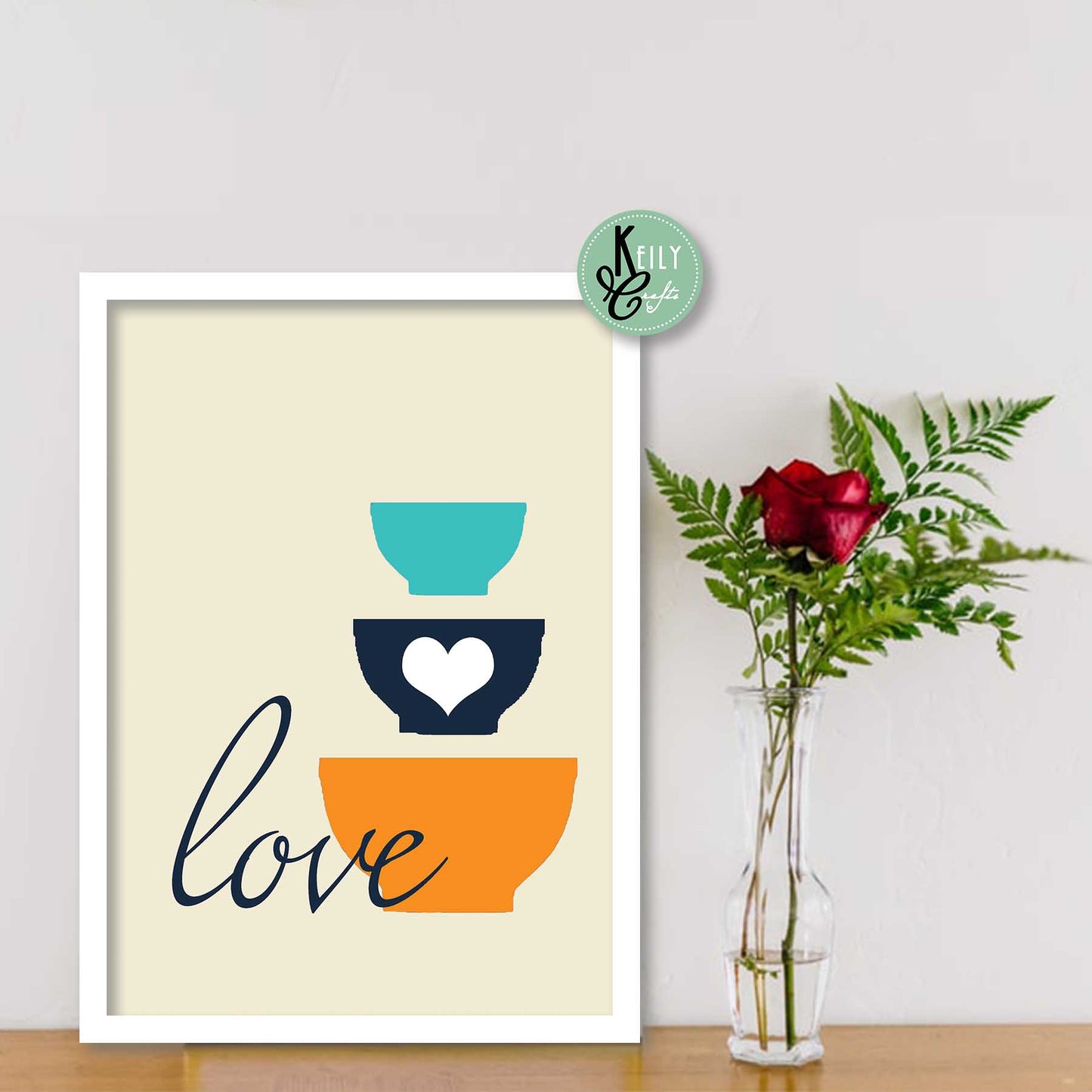 Eat Drink Love Kitchen Wall Art - Set of 6 Framed Prints Wall Art Home Decor