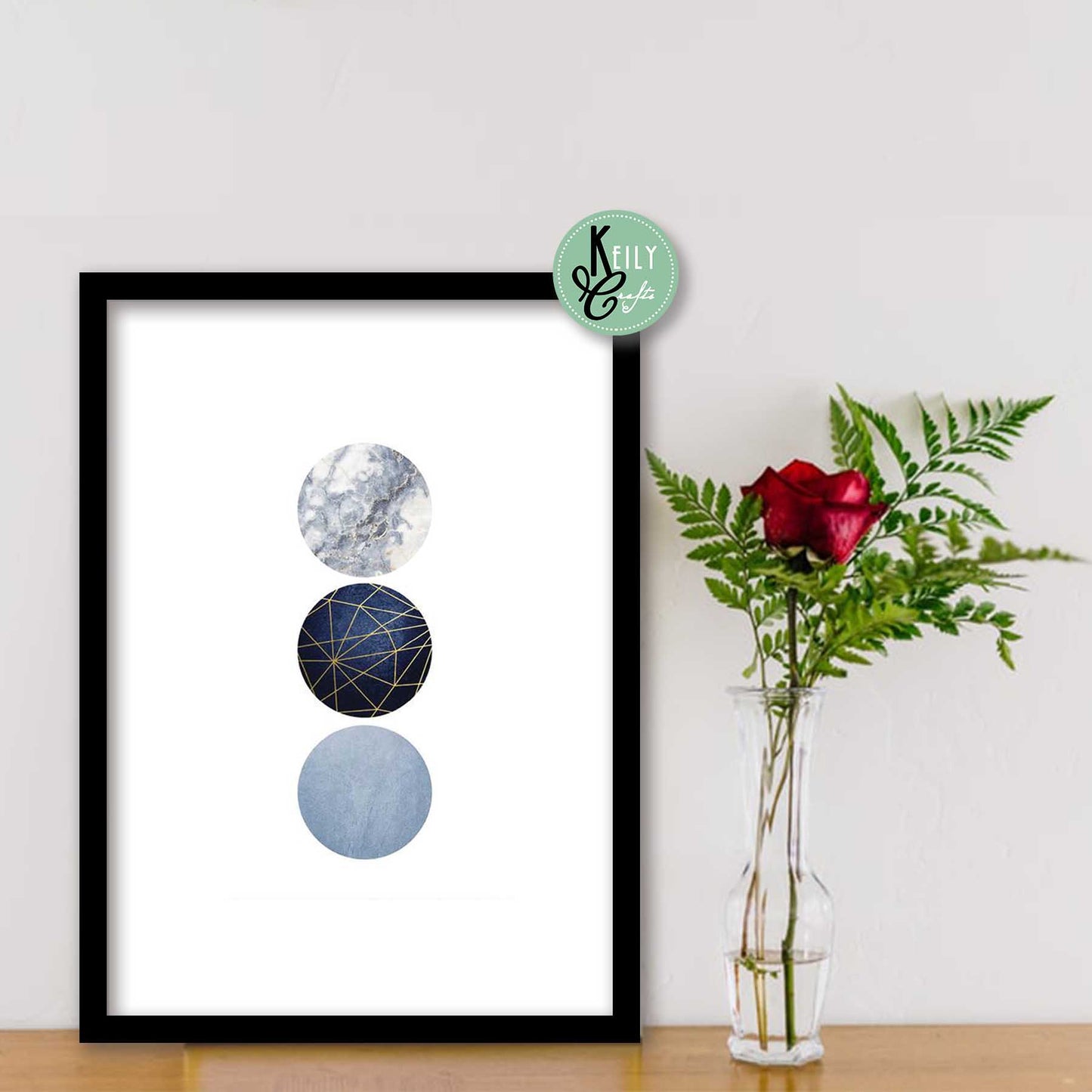 Geometric Navy Blue Wall Art - Set of 4 Framed Prints Wall Art Home Decor