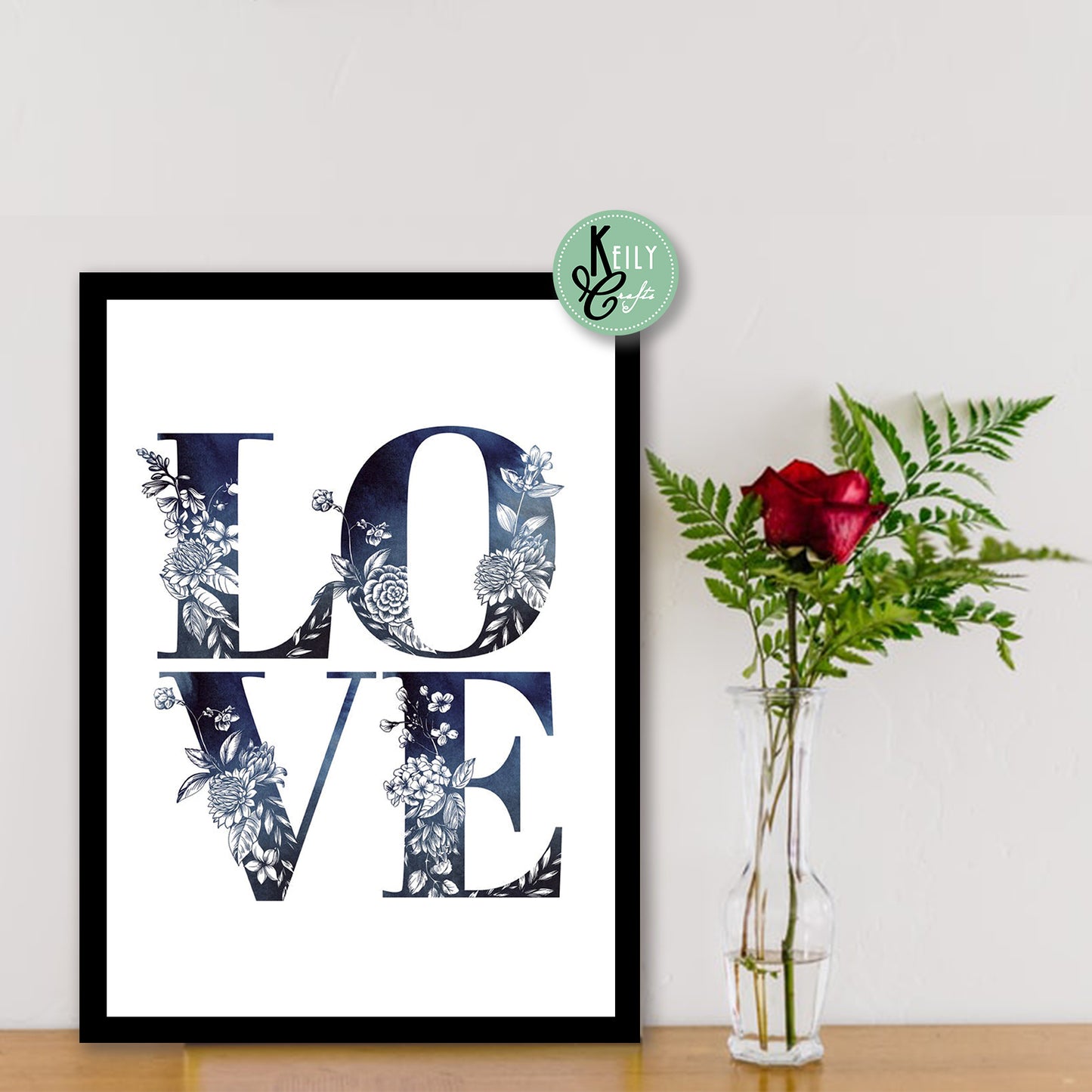 Love Navy Blue Wall Art - Set of 4 Framed Prints Wall Art Home Decor