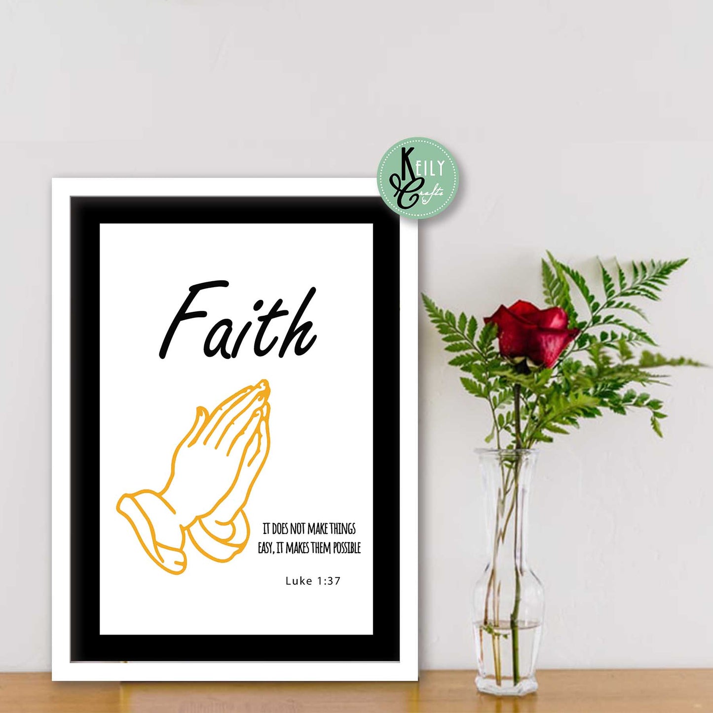 Faith Hope Joy Love Bible Verse - Set of 4 Framed Prints Wall Art Home Decor