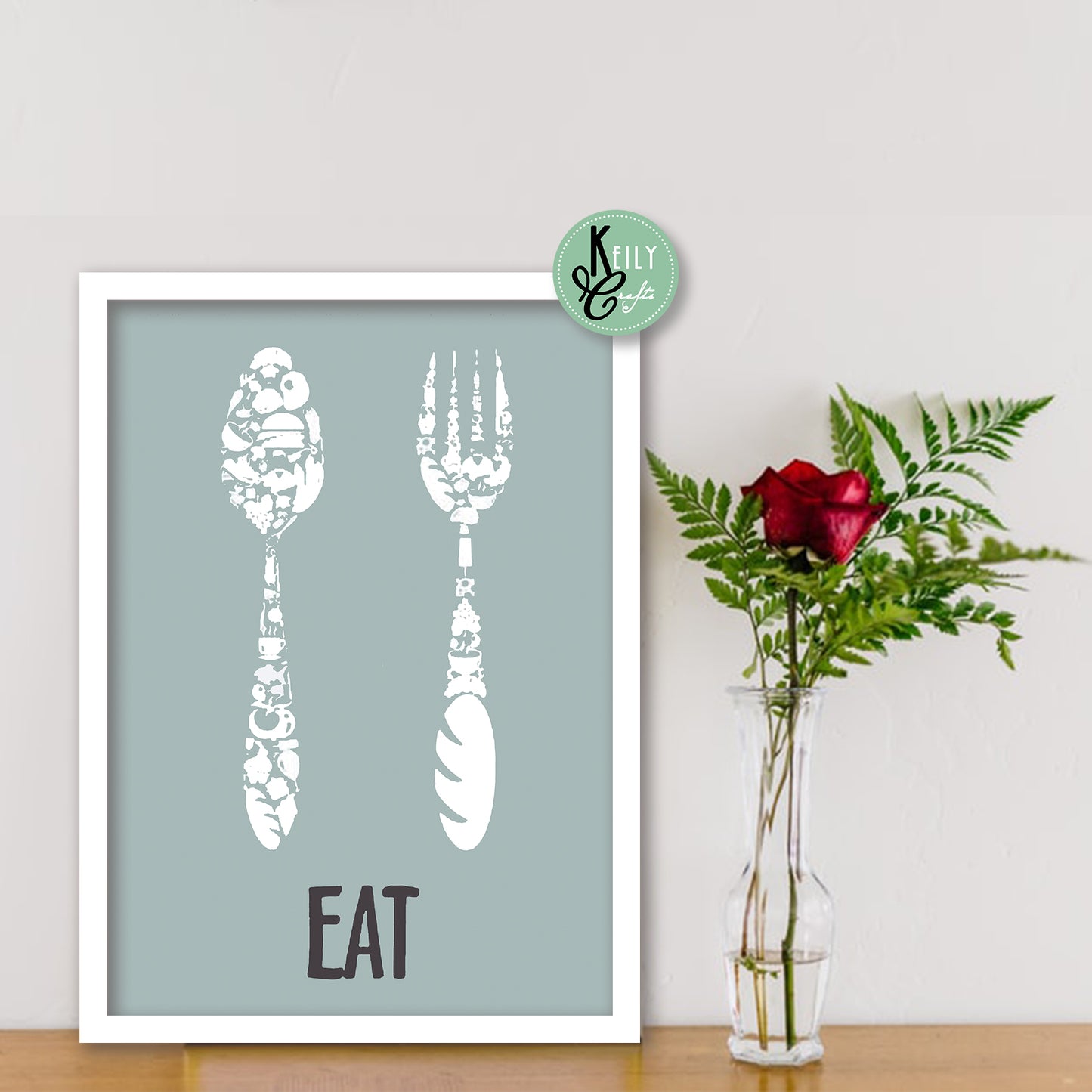 Enjoy Love Eat Drink - Set of 4 Framed Prints Wall Art Home Decor