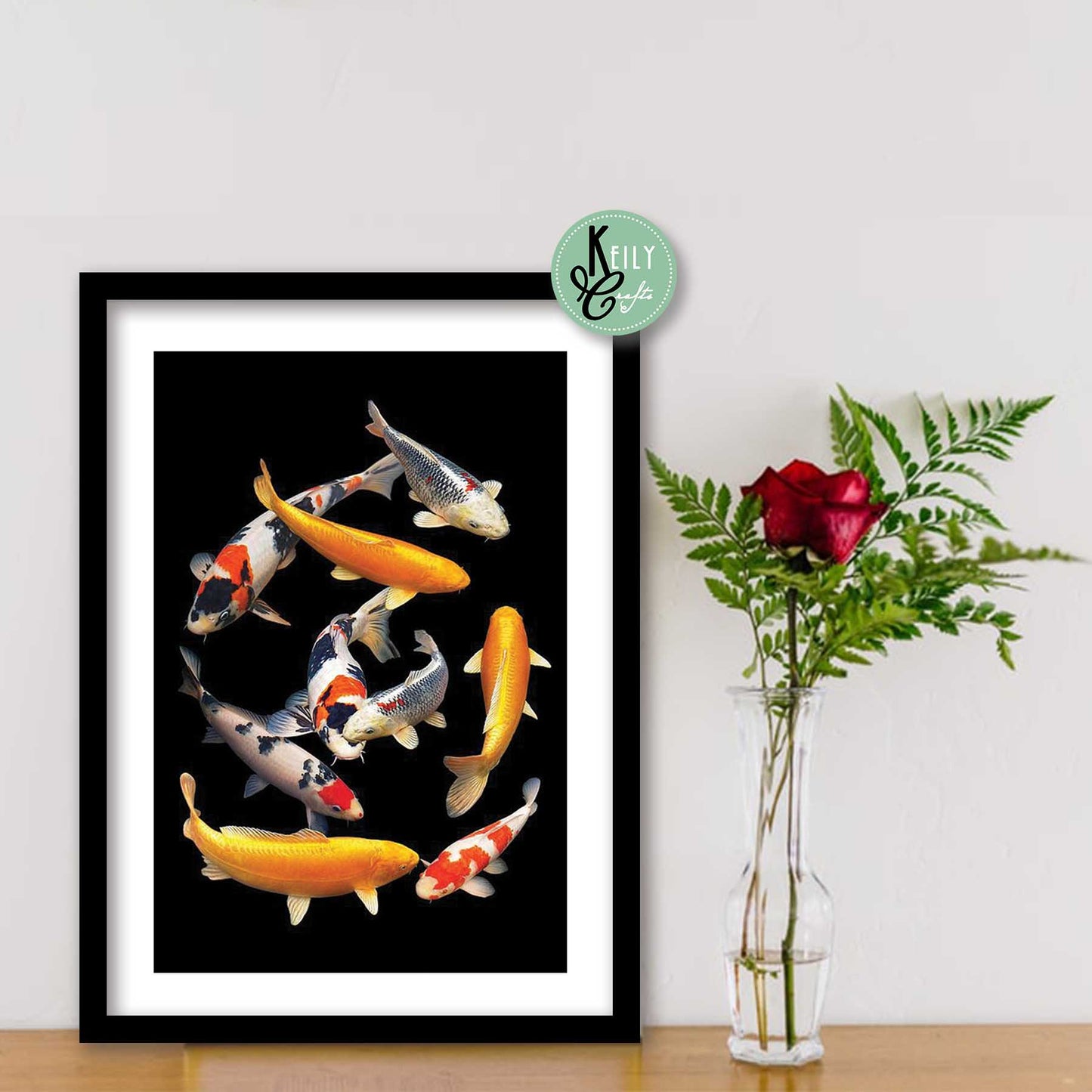 Koi Fish - Set of 4 Framed Prints Wall Art Home Decor