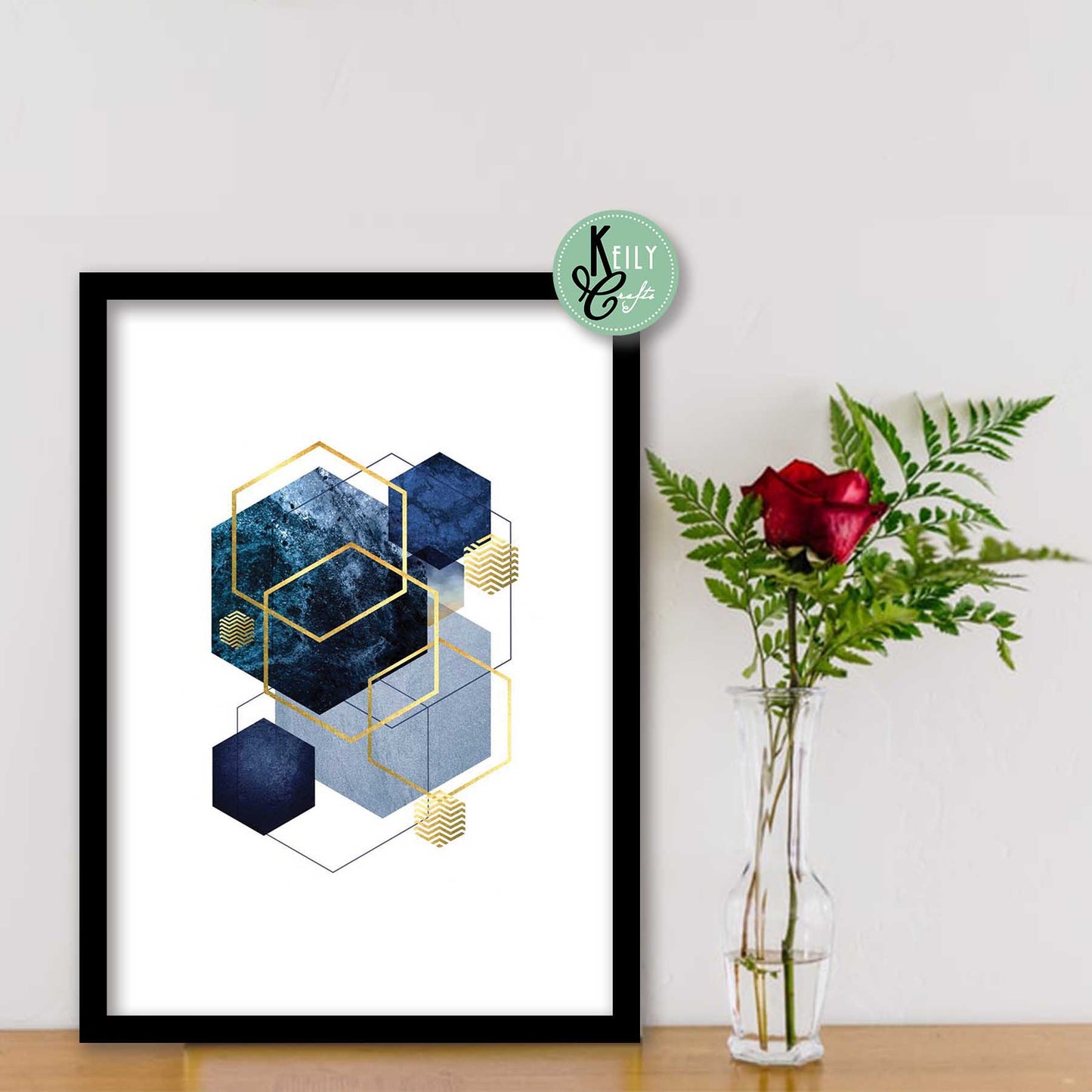 Geometric Navy Blue Wall Art - Set of 4 Framed Prints Wall Art Home Decor