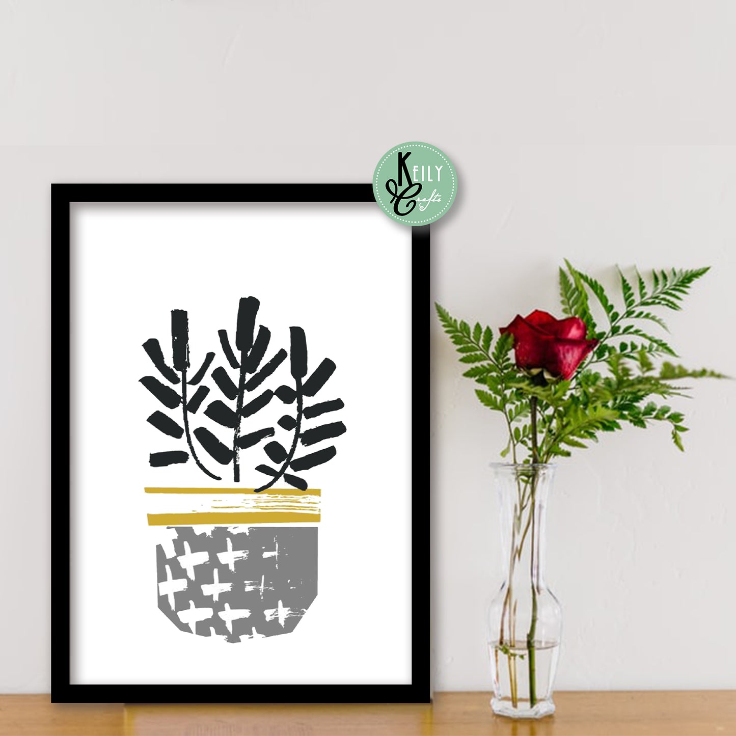 Yellow and Gray Succulents Scandinavian Wall Art - Set of 6 Framed Prints Wall Art Home Decor