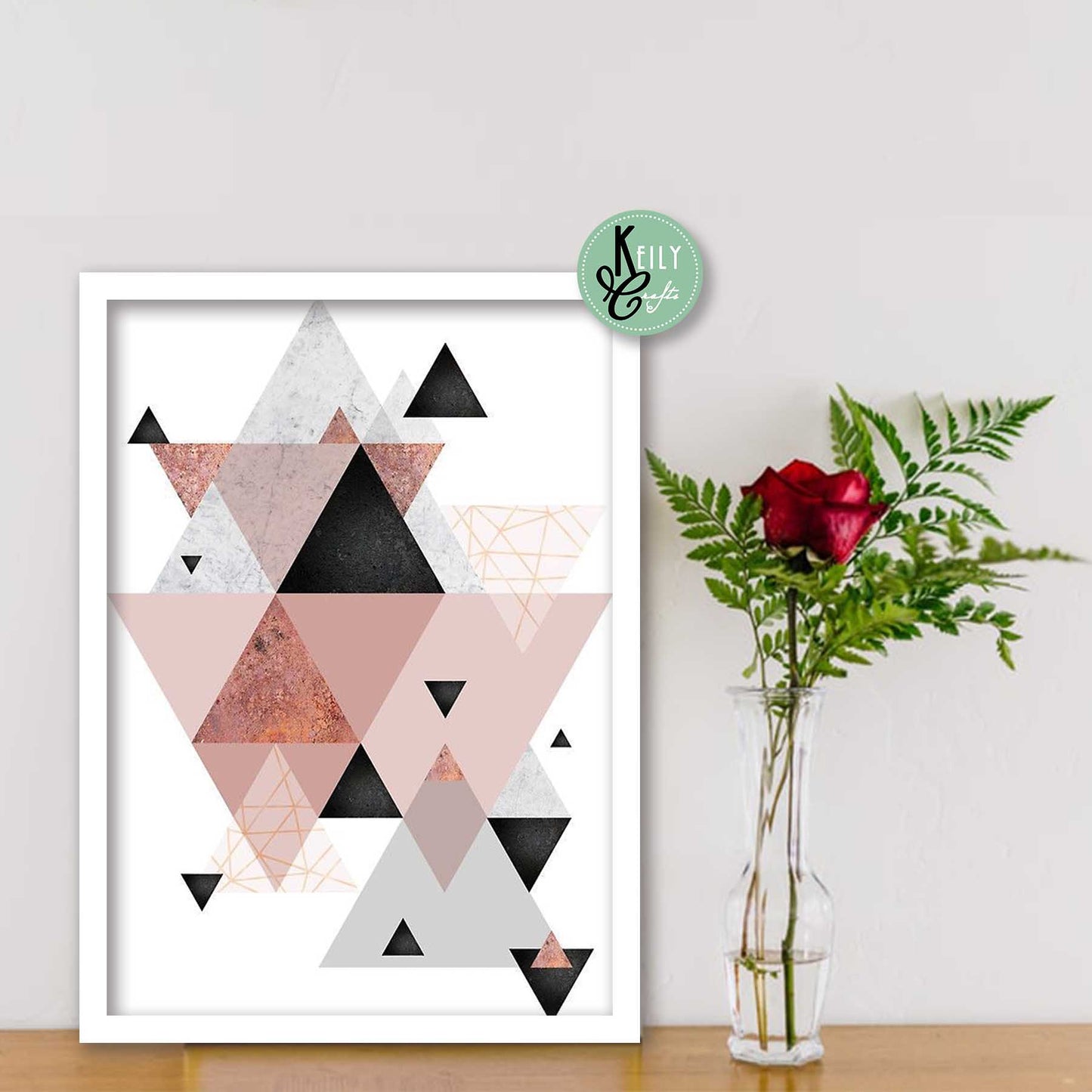 Geometric Blush Pink Wall Art - Set of 4 Framed Prints Wall Art Home Decor