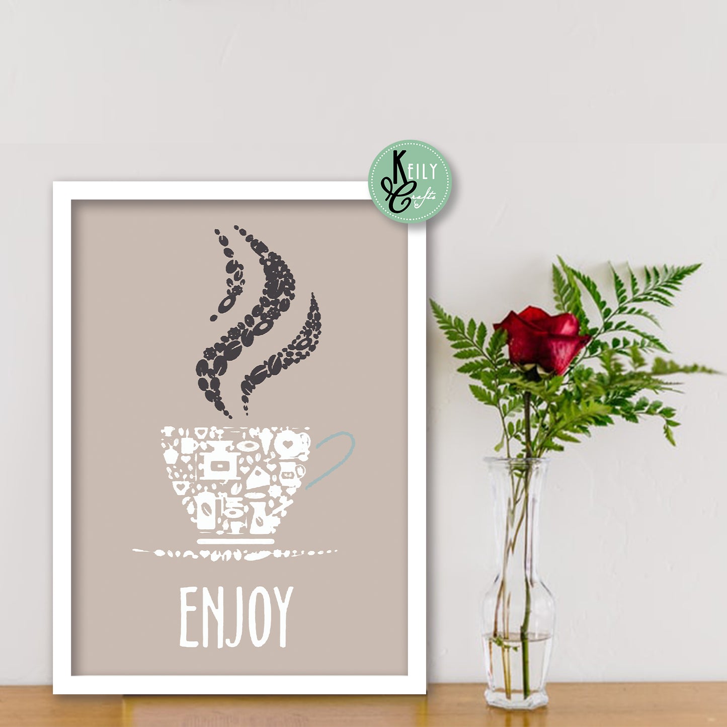 Enjoy Love Eat Drink - Set of 4 Framed Prints Wall Art Home Decor