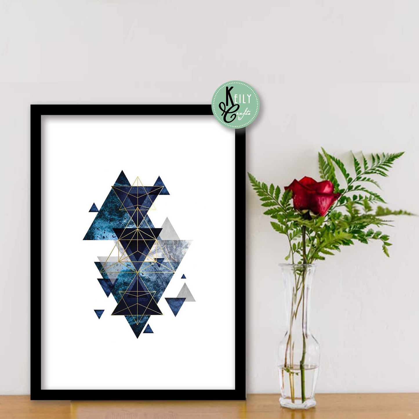 Geometric Navy Blue Wall Art - Set of 4 Framed Prints Wall Art Home Decor