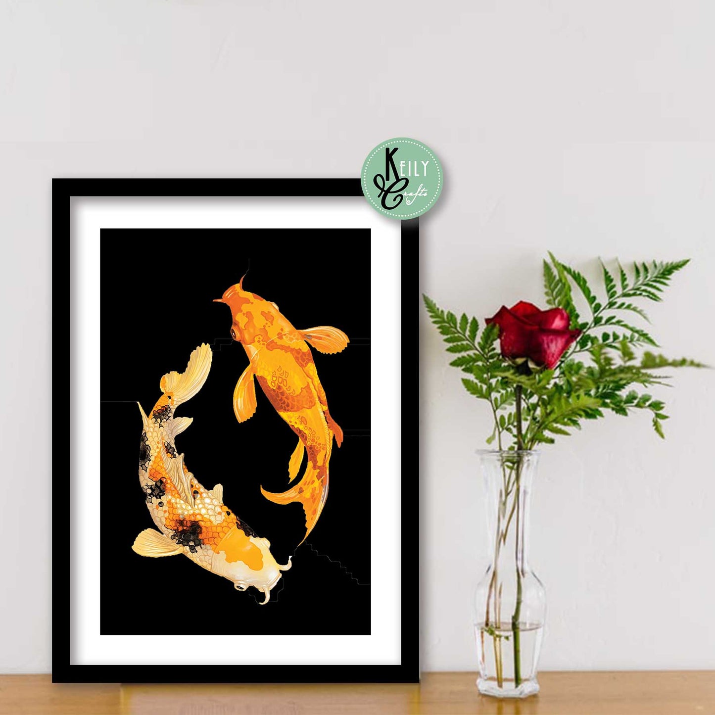 Koi Fish - Set of 4 Framed Prints Wall Art Home Decor