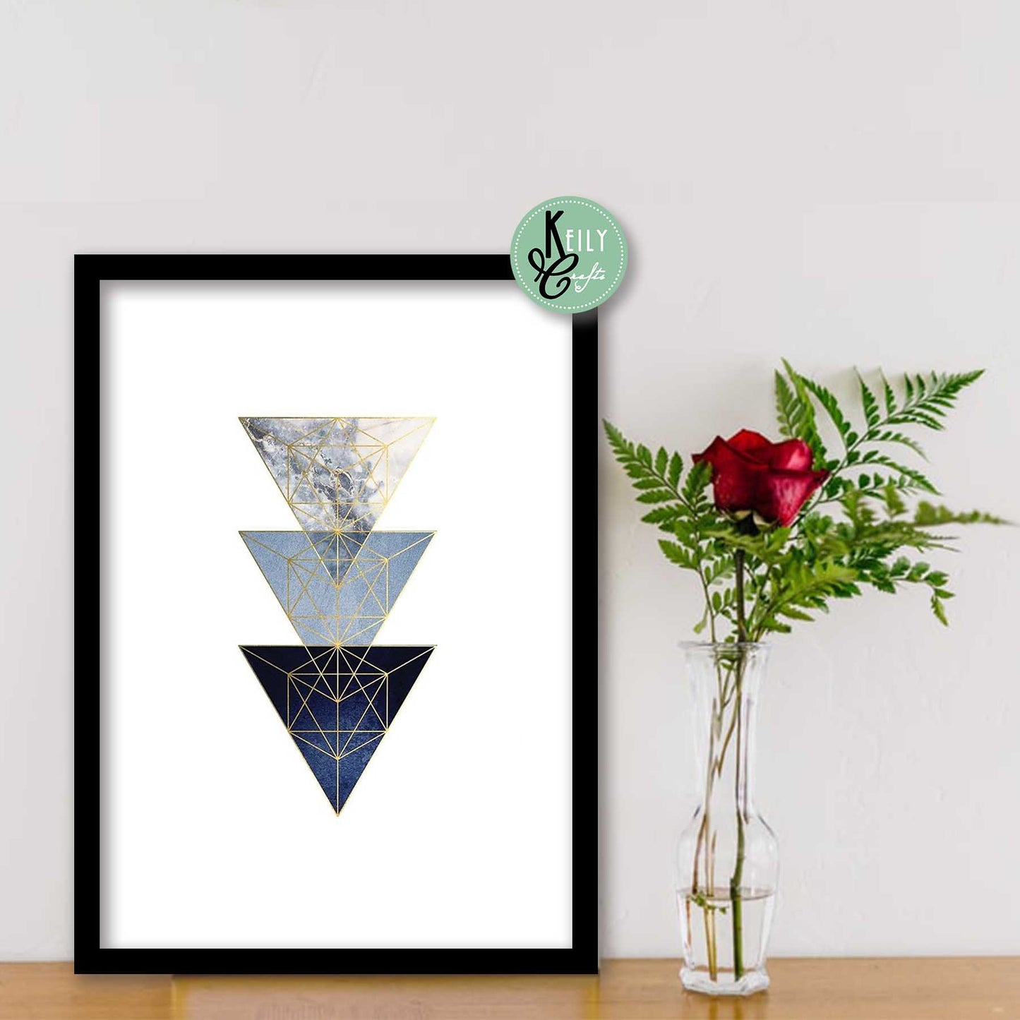 Geometric Navy Blue Wall Art - Set of 4 Framed Prints Wall Art Home Decor