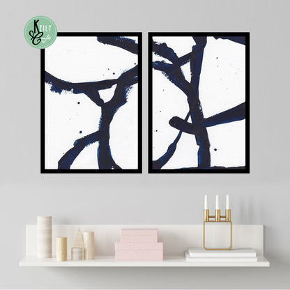 Abstract Blue Wall Art - Set of 2 Framed Prints Wall Art Home Decor