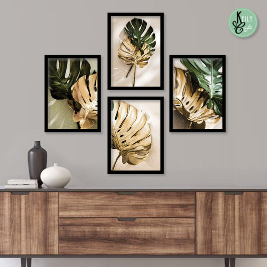 Green Tropical Plant - Set of 4 Framed Prints Wall Art Home Decor