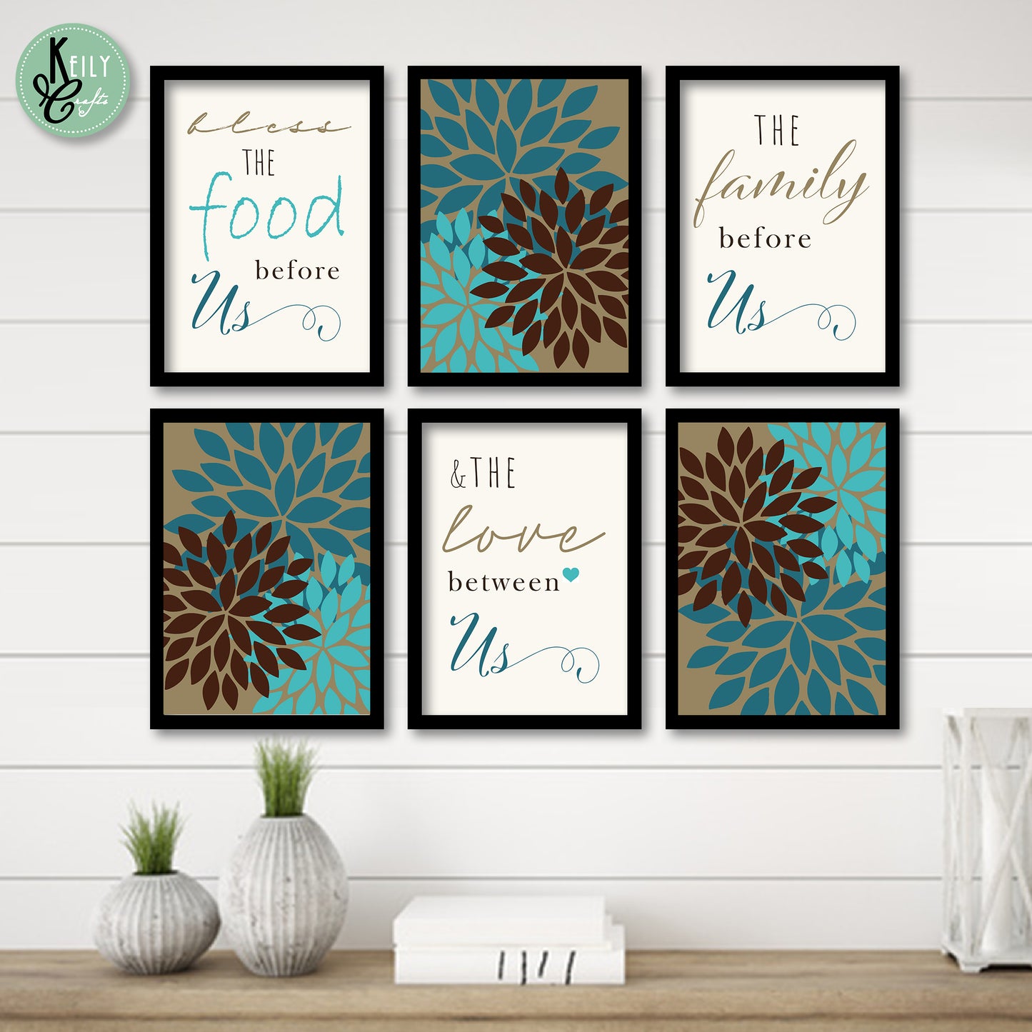 Bless The Food Before Us - Set of 6 Framed Prints Wall Art Home Decor