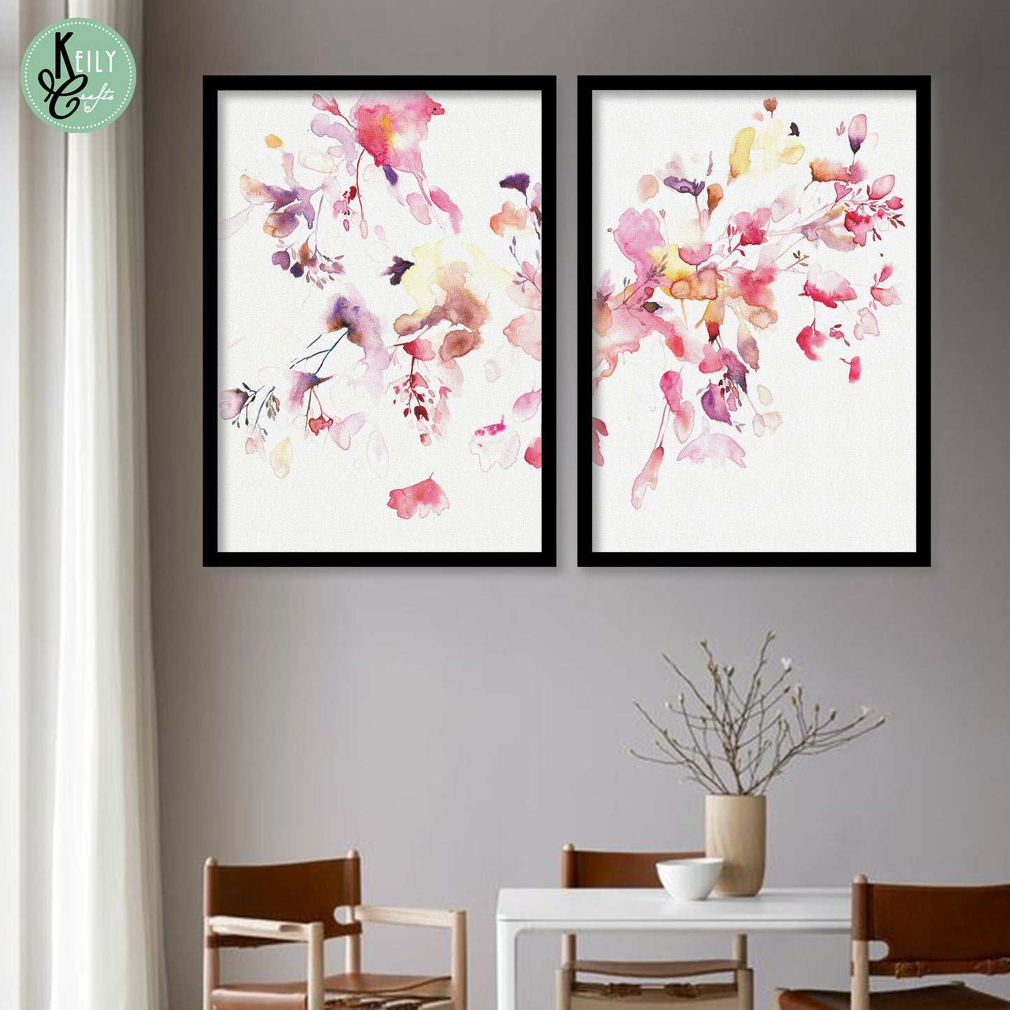 Abstract Water Color Wall Art - Set of 2 Framed Prints Wall Art Home Decor