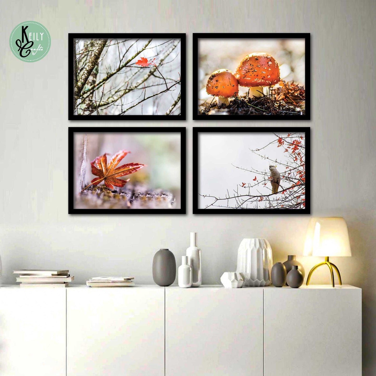 Autumn Nature - Set of 4 Framed Prints Wall Art Home Decor