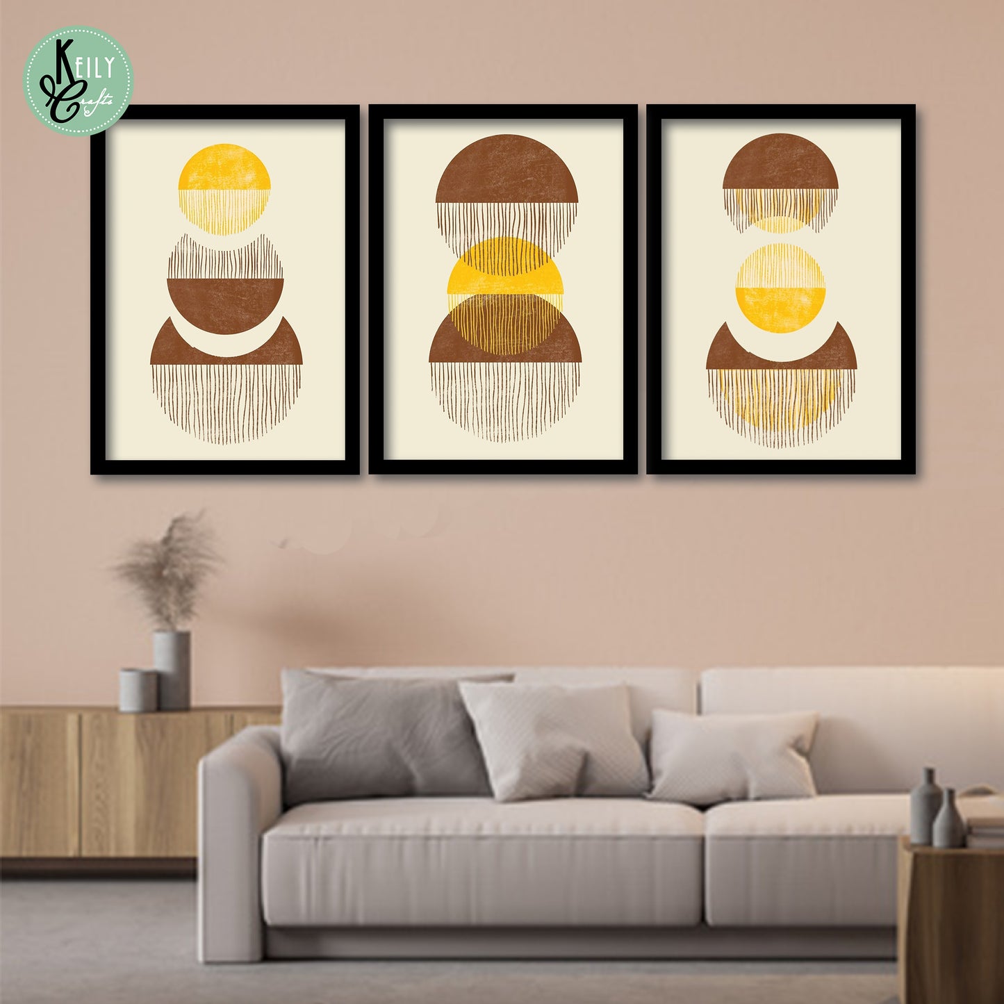 Yellow and Brown Abstract Wall Art