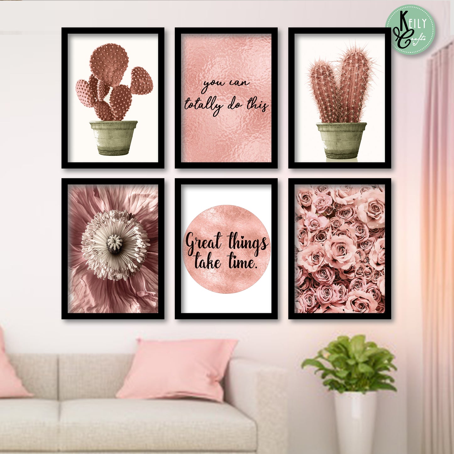 Cactus And Flowers - Set of 6 Framed Prints Wall Art Home Decor