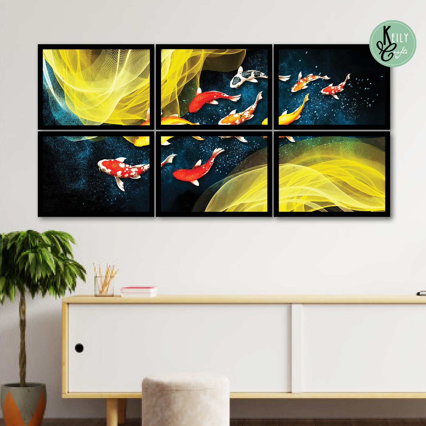 Chinese Lucky Gold Fish - Set of 6 Framed Prints Wall Art Home Decor