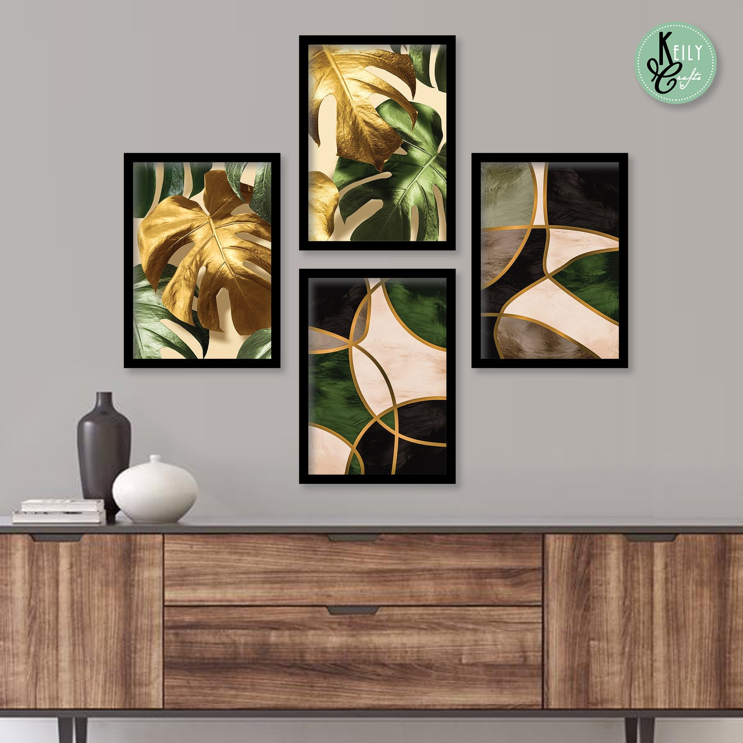 Abstract Tropical Plant - Set of 4 Framed Prints Wall Art Home Decor