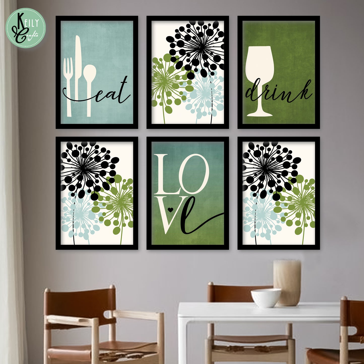 Elegant Eat Drink Love - Set of 6 Framed Prints Wall Art Home Decor