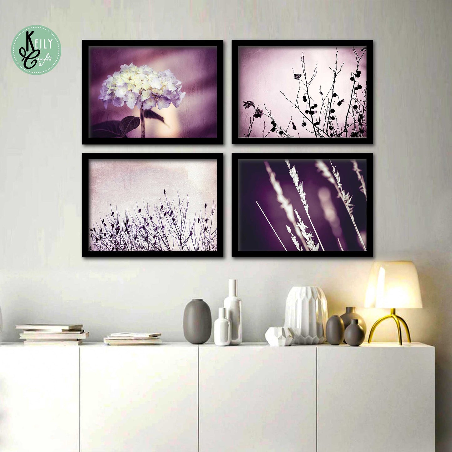 Purple Nature - Set of 4 Framed Prints Wall Art Home Decor