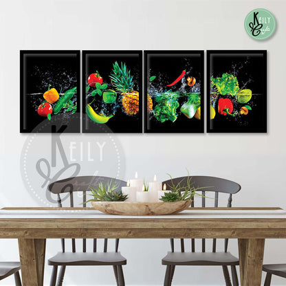 Fruits Kitchen Wall Art - Set of 4 Framed Prints Wall Art Home Decor