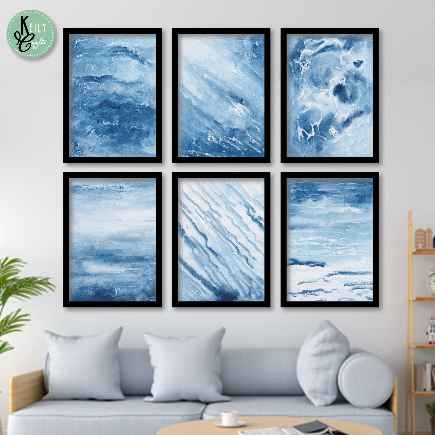 Blue Walter Color Wall Art - Set of 6 Framed Prints Wall Art Home Decor