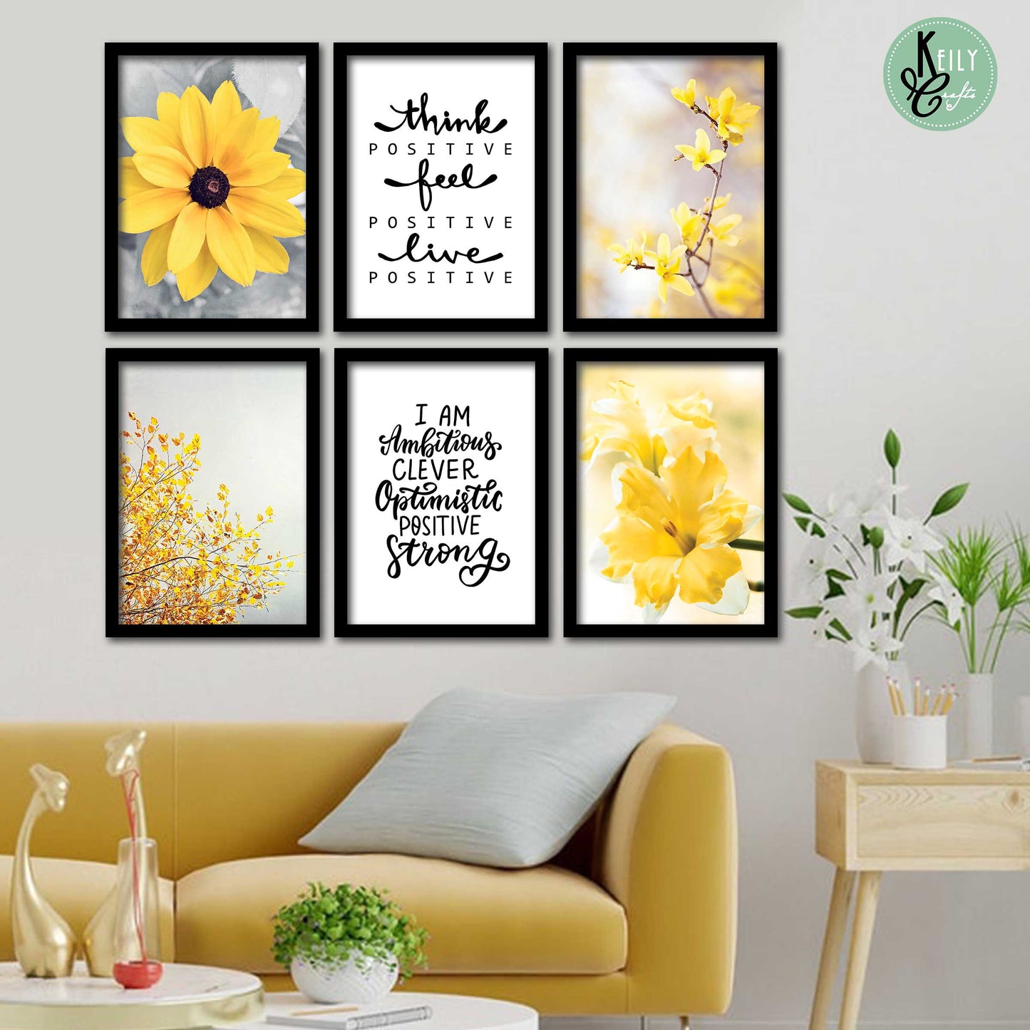 Think Positive - Set of 6 Framed Prints Wall Art Home Decor