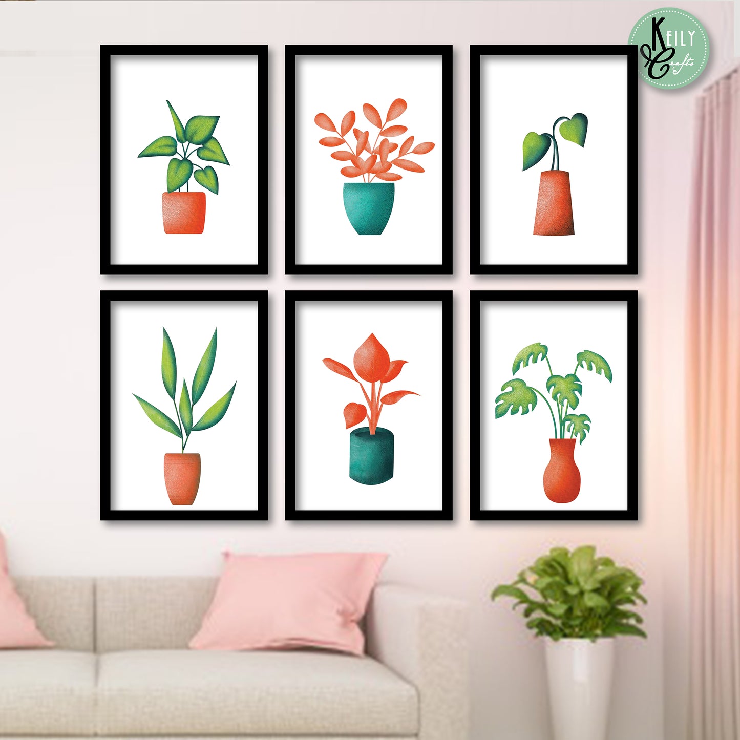 Succelent Potted Plant - Set of 6 Framed Prints Wall Art Home Decor